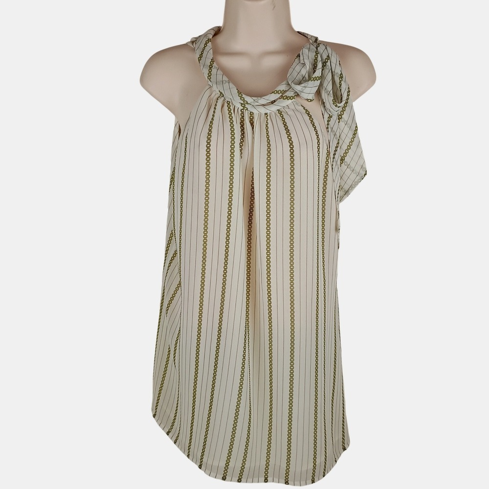 Banana Republic Petite L Cream Gold Chain Link Halter Tie Neck Blouse Top